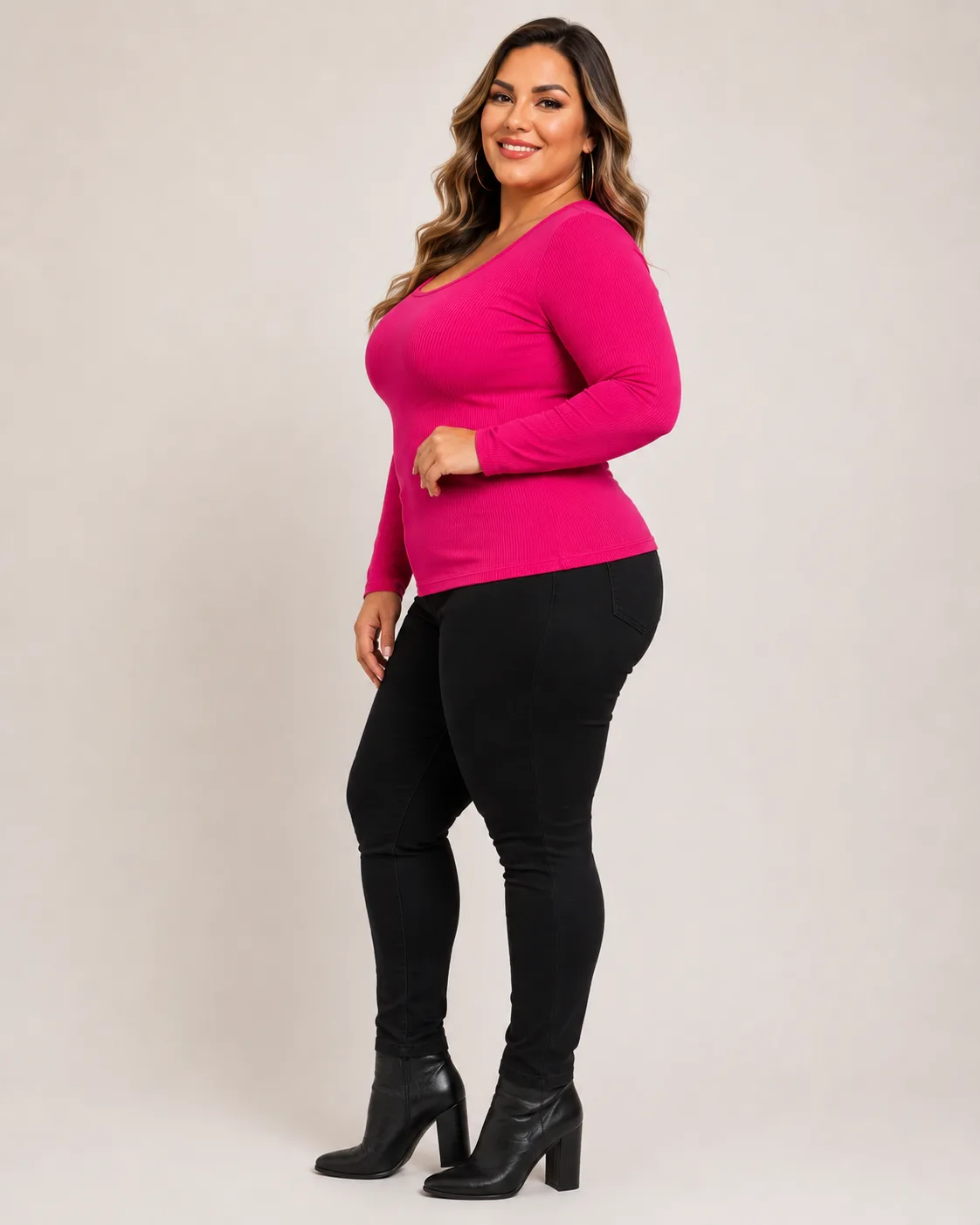 Blusa Feminina Canelada Manga Longa Plus Size lado ou costas