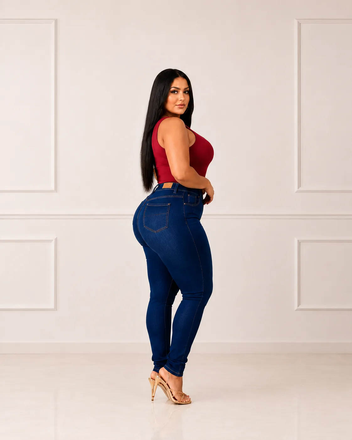 Calça Feminina Jeans Plus Size lado ou costas