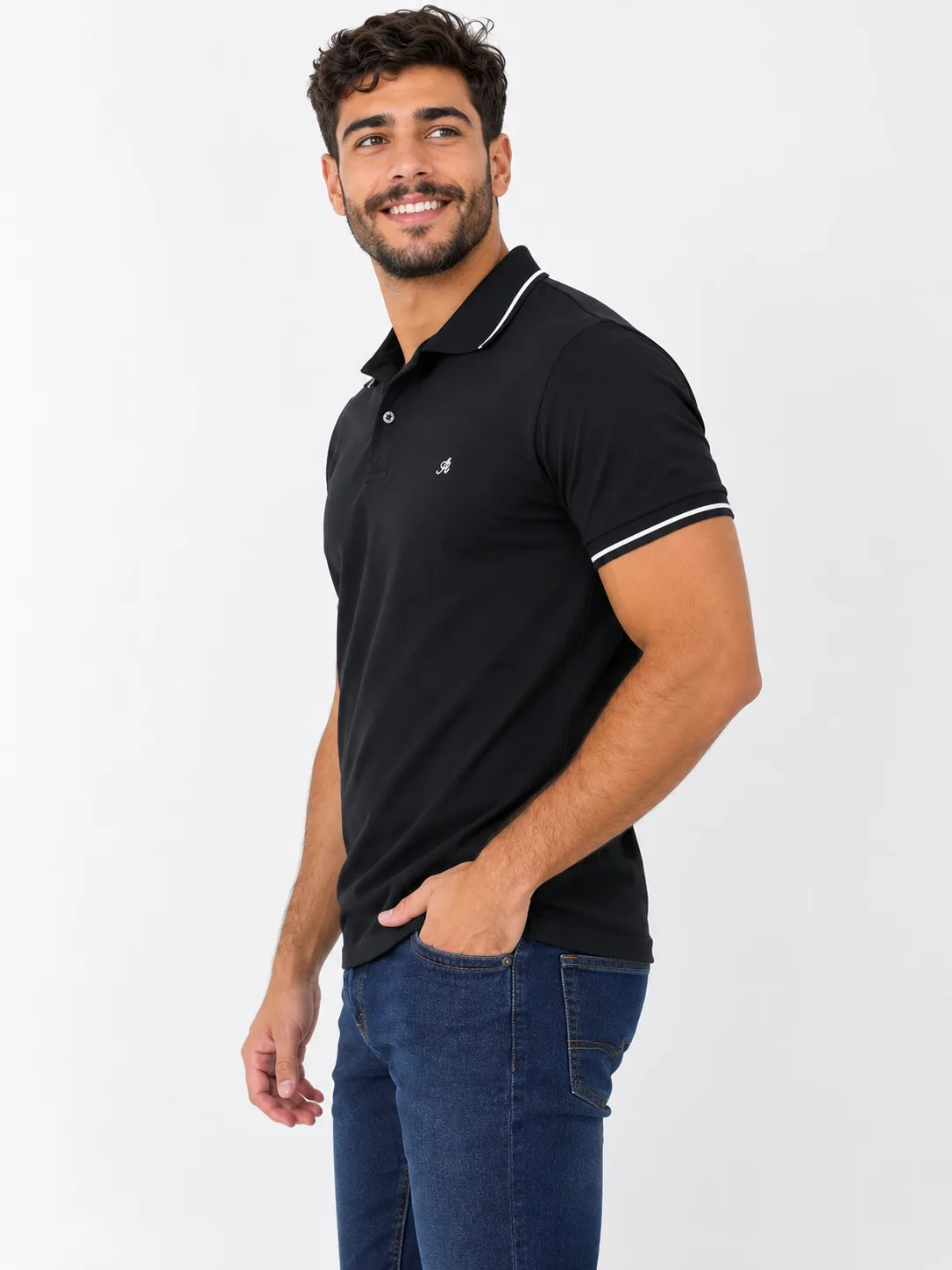 Camiseta Masculina Gola Polo lado ou costas