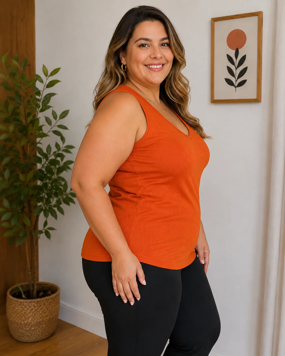 Regata Feminina Canelada Plus Size lado ou costas