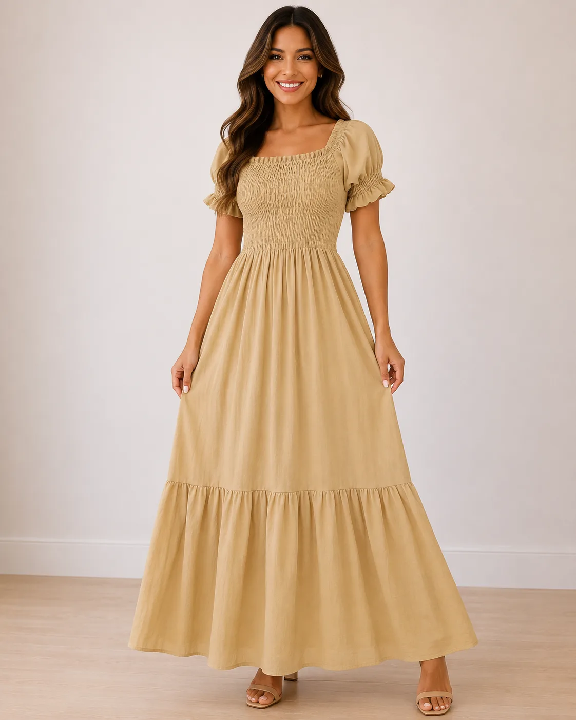 Vestido Longo Aurora Areia Areia da Loja Precinho10