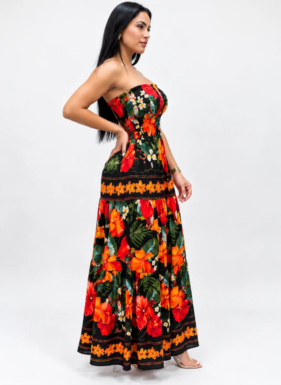 Vestido Longo Feminino Floral Tomara que Caia lado ou costas